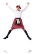 Scottish man dancing on white