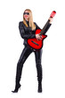 Woman guitar player in leather costume