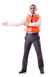 Man in life jacket isolated on white