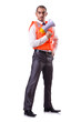 Man in life jacket isolated on white