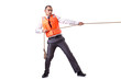 Man in life jacket isolated on white