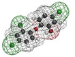 Triclosan antibacterial, molecular model.
