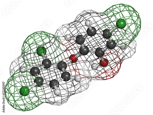 Illustration: Triclosan antibacterial, molecular model. Triclosan antibacterial, molecular model.
