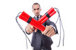 Businessman with dynamite isolated on white