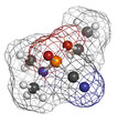 Illustration: Tabun nerve agent, molecular model. Tabun is a chemical weapon, Tabun nerve agent, molecular model. Tabun is a chemical weapon,