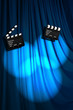 Movie clapper board against curtain