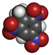 Illustration: Trinitrotoluene (TNT) explosive molecule, chemical structure Trinitrotoluene (TNT) explosive molecule, chemical structure