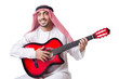 Arab man playing guitar isolated on white