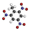 Illustration: Trinitrotoluene (TNT) explosive molecule, chemical structure Trinitrotoluene (TNT) explosive molecule, chemical structure