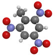 Illustration: Trinitrotoluene (TNT) explosive molecule, chemical structure Trinitrotoluene (TNT) explosive molecule, chemical structure