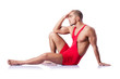 Young wrestler isolated on the white