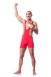 Young wrestler isolated on the white