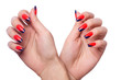 Nail art concept with hands on white