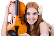 Young violin player isolated on white