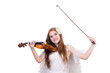 Young violin player isolated on white