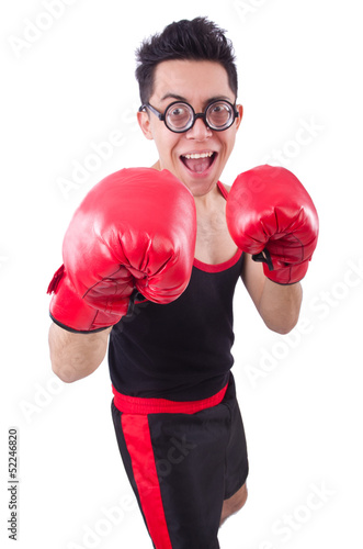 Photo: Funny boxer isolated on the white background Funny boxer isolated on the white background
