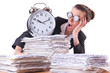 Woman businesswoman with giant alarm clock