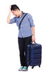 Young guy with travel case on white