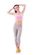Young woman doing exercises on white