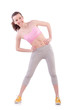 Photo: Young woman doing exercises on white Young woman doing exercises on white