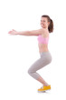 Young woman doing exercises on white