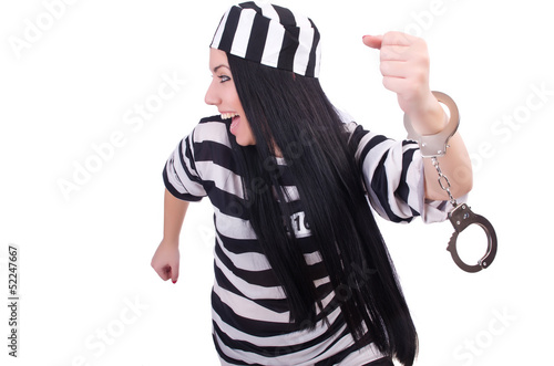 Photo: Prisoner in striped uniform on white Prisoner in striped uniform on white