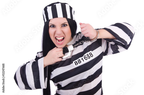Photo: Prisoner in striped uniform on white Prisoner in striped uniform on white