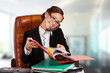 Confident  business woman communicating to someone with