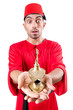 Turk man with lamp on white