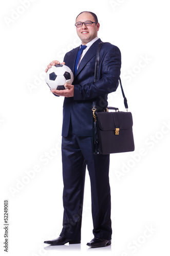 Photo: Man with football isolated on white Man with football isolated on white