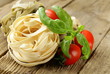 types of pasta on a wooden table