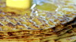 Appetizing fried pancake rotates  close-up
