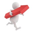 running white 3d man carrying red arrow
