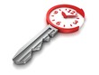 time concept metallic key with round arrow and dial clock face