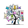 Wardrobe, clothes on tree for your design