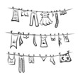 Clothes on the clothesline. Sketch for your design
