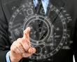 Photo: man pushes an invisible button in the visual display man pushes an invisible button in the visual display