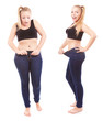 Before and after a diet, girl is happy by achievement