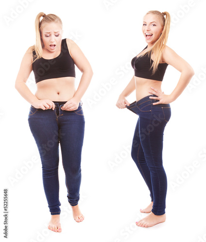 Photo: Before and after a diet, girl is happy by achievement Before and after a diet, girl is happy by achievement