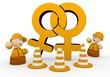 security symbol  with two cute 3d characters