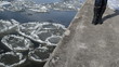 girl pavement river ice