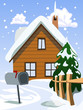 Vektor: Illustration of house in snow landscape Illustration of house in snow landscape