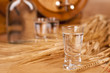 glass of vodka and barrel