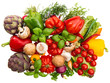 fresh vegetables and herbs isolated on white