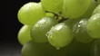 bunch of green grapes on a black background with water drops