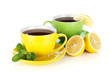 Foto: Two colorful cups of tea with lemon and mint Two colorful cups of tea with lemon and mint