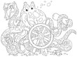 Octopus pirate with a steering wheel and map