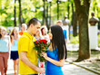 Couple of people on date outdoor.