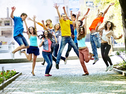 Photo: Group people in summer outdoor. Group people in summer outdoor.