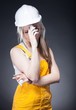 Depressed architect woman construction worker